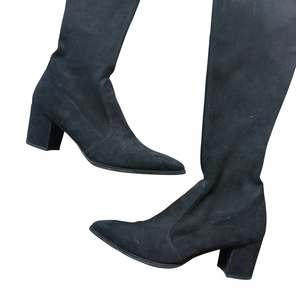 Stuart Weitzman Black Suede Over The Knee Boots Block Heel Tie‎ Back Size 10